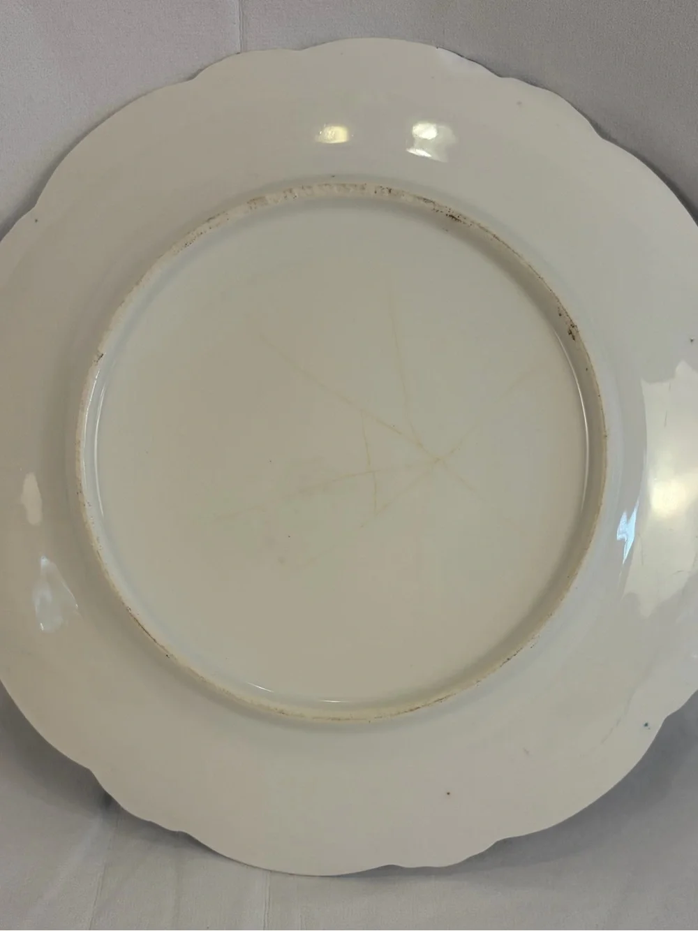 8” Porcelain Rose Plate Teal Blue Gold Scalloped Beaded Rim